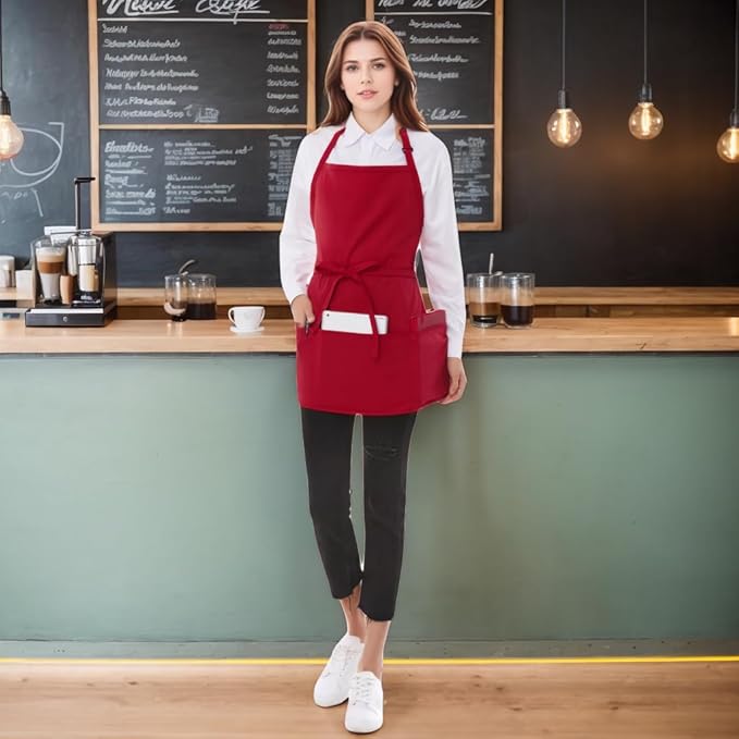 Short Cotton Aprons for Women with 3 Pockets, Chef Apron for Unisex,Waitress Apron for Kitchen Cooking Restaurant BBQ