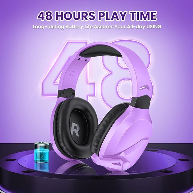Wireless Gaming Headset with Noise Canceling Microphone for PS5, PC, PS4, 2.4G/Bluetooth Gaming Headphones with USB and Type-c Connector, Wired Mode for Controller (Purple)