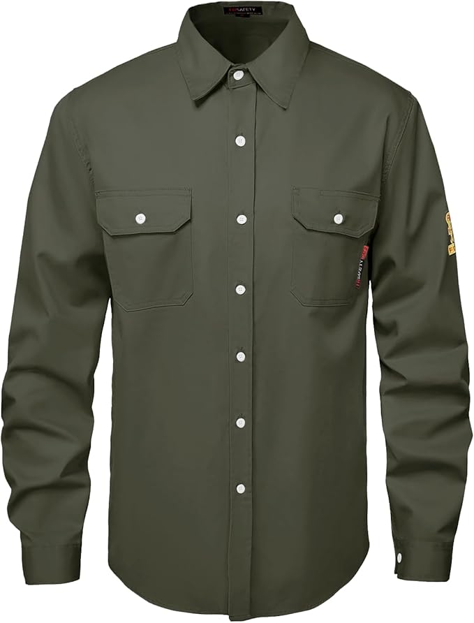 SKSAFETY 7oz FR Shirts for Men, Welding Shirt Hi Vis Flame Resistant 100% Cotton Fire Retardant Longsleeve Shirt CAT2/NFPA