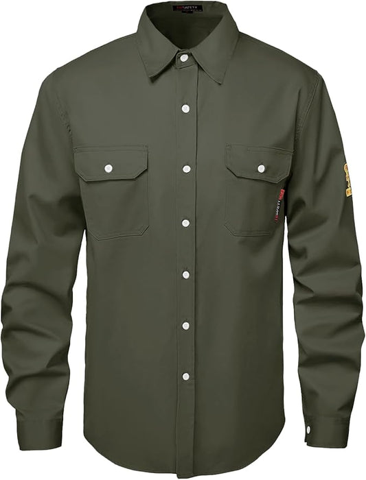 SKSAFETY 7oz FR Shirts for Men, Welding Shirt Hi Vis Flame Resistant 100% Cotton Fire Retardant Longsleeve Shirt CAT2/NFPA