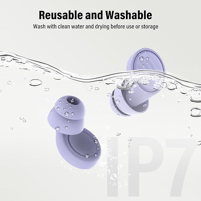 Ear Plugs for Sleeping Noise Cancelling - 35dB Reusable Ear Plugs with 7 Eartips and Carry Case - Flexible Hearing Protection - Replaceable Single/Double Eartips for Sleep, Focus, Travel, Work, Purple