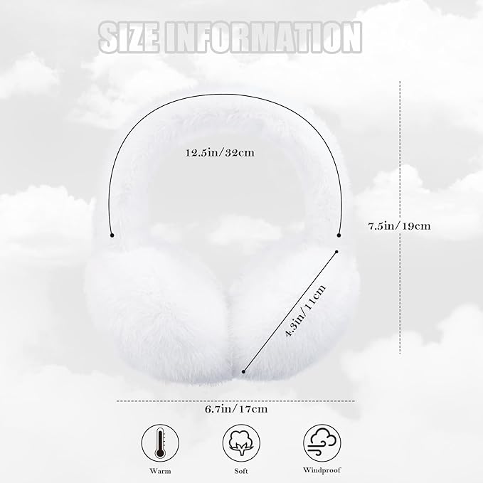 Winter Ear Muffs for Women Girls Faux Fur Cute White Earmuffs Fluffy Ear Warmers Foldable Ear Covers Outdoor