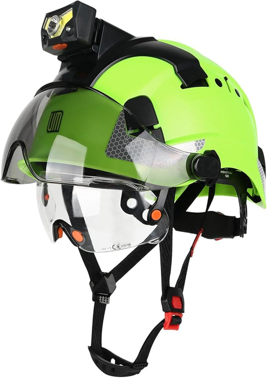 Safety Helmet Hard Hat with Detachable Headlamp Light and Visor Construction Hardhats for Men ANSI/ISEA Z89.1 Certified