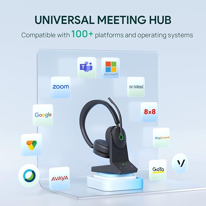 Yealink WH68 ANC DECT&Bluetooth Wireless Headset,606ft Long Rang Dual Ear Zoom,UC Headphones with 6X Noise Cancelling Mic, 32H Call, Work Active Noise Cancellation Stereo Headsets(PC,CellPhone,Laptop)