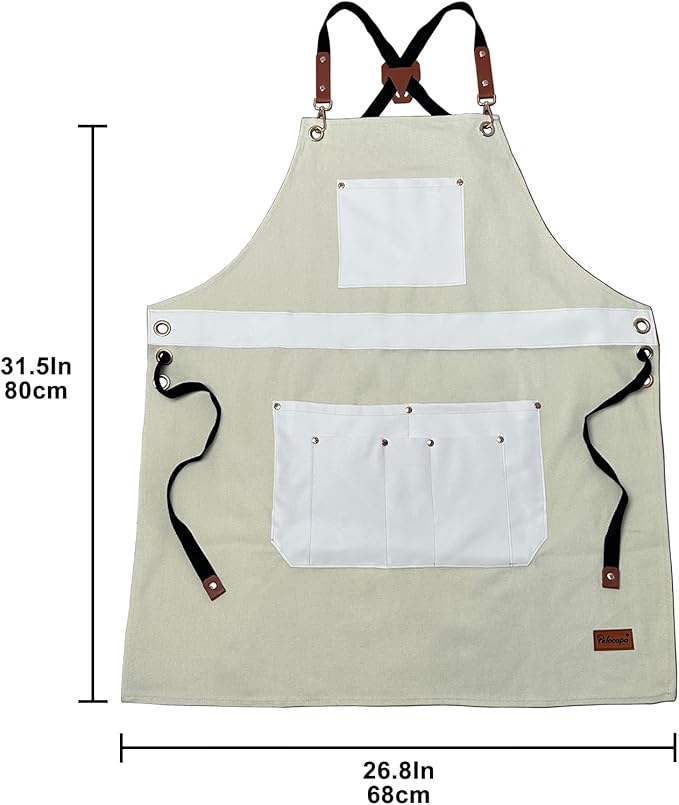 Barber Hair Stylists Working Apron Waterproof Canvas Chef Kitchen Apron with 6 Pockets