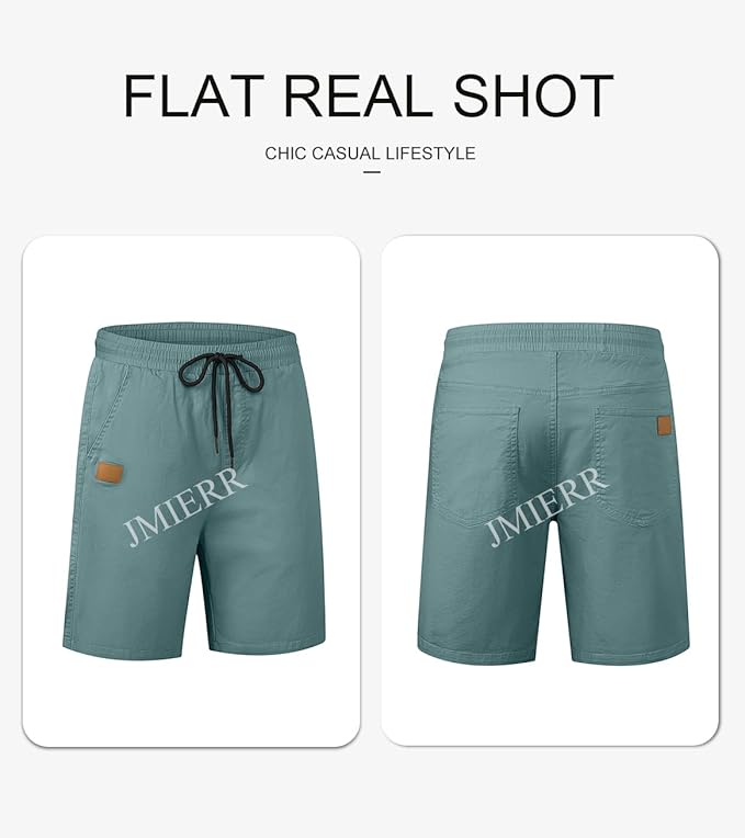 JMIERR Mens Casual Shorts - Cotton Drawstring Summer Beach Stretch Twill Chino Golf Shorts