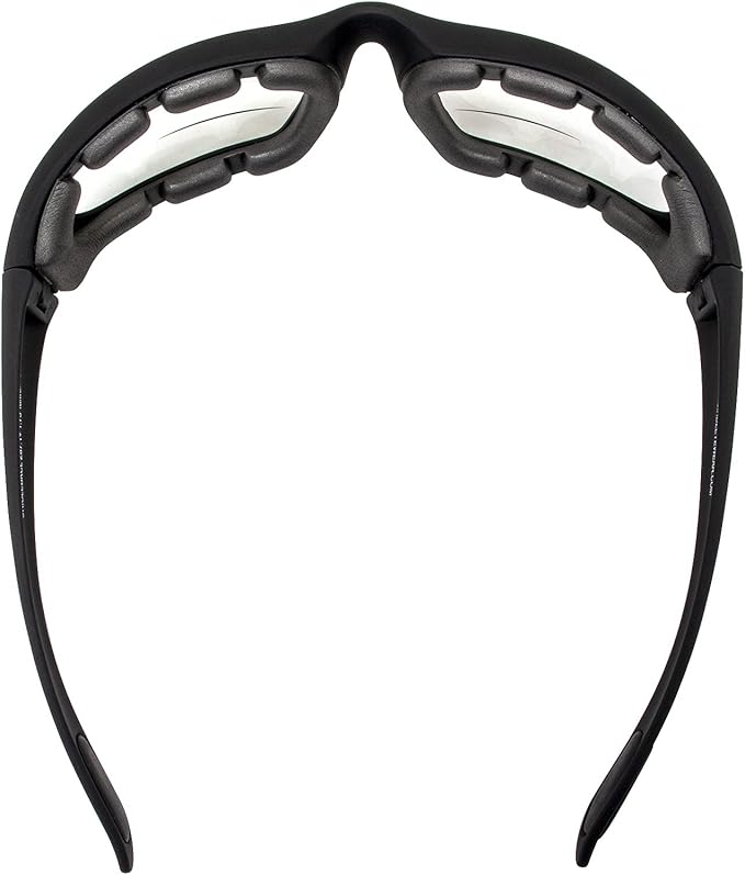 Birdz Eyewear Oriole Padded Safety Bifocal Motorcycle Glasses Black Frame Clear Lenses 2.5 Magnification Carry Bag