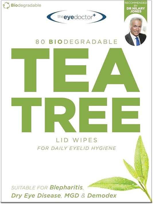 The Eye Doctor Tea Tree Oil Eyelid Wipes x80- - Eyelid Wipes For Blepharitis, MGD, Dry Eye & Demodex - Eyelid Cleanser - Lid Scrub For Eyes - Eyelid Scrub