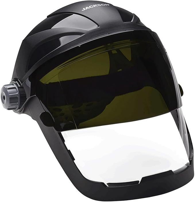 Jackson Safety QUAD 500 Face Shield - Anti-Fog Window with Chin Guard - ANSI Z87.1 & OSHA - (Multiple Styles & Headgears)