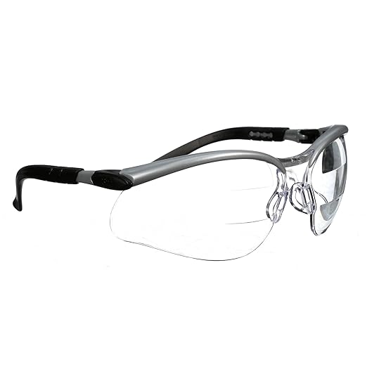 3M Safety Glasses, BX Dual Readers, +2.0, ANSI Z87, Anti-Fog Clear Lens, Silver/Black Frame, Adjustable Length Temples and Lens Angle