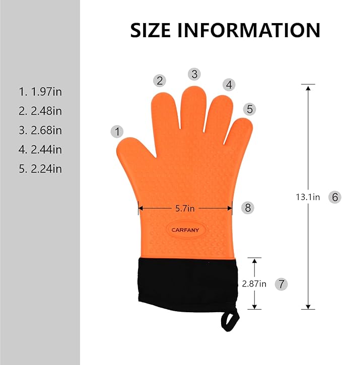Heat Resistant Grilling Gloves for BBQ Silicone and Cotton Double-Layer Oven Mitts Waterproof Non-Slip Cooking Gloves (Orange)