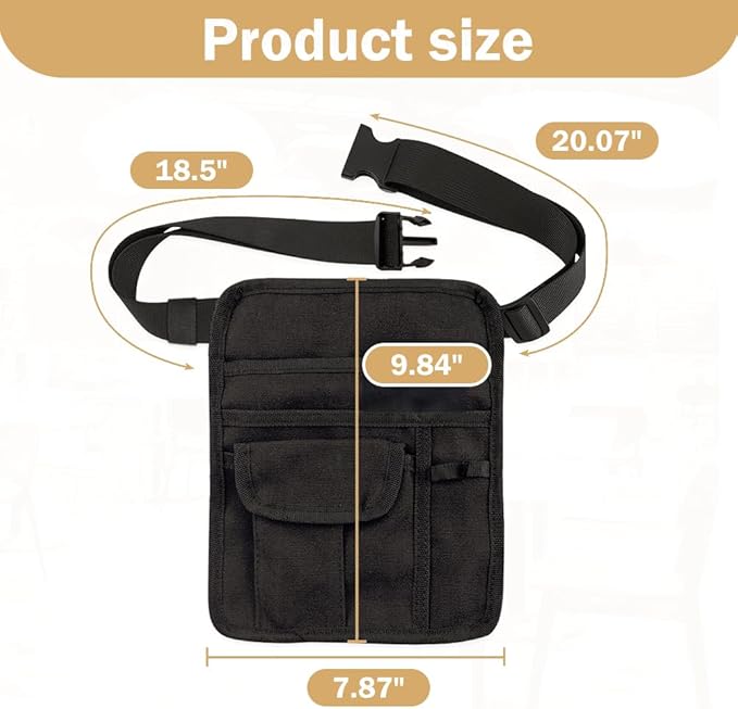 Professional Cleaning Apron with 5 Pockets and Adjustable Waist Belt, Bartender, Chef, Waiter - Women & Men, Restaurants, Cafes, Bars, Black
