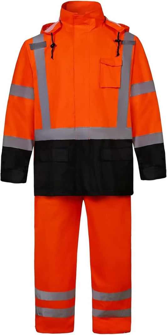 SRsafety High Visibility Rain Gear, Class 3 High Visibility Work Rain Gear for Men, Construction Rain Suits