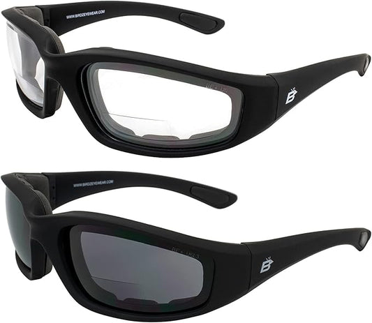 Birdz Eyewear Oriole Bifocal Safety Sunglasses 2 Pairs Black Frames 1.75x with Clear & Smoke Lenses Carry Bag