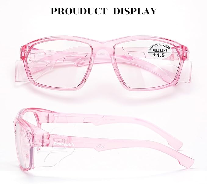 ProtectX Stylish Anti-Fog & Scratch-Resistant Safety Glasses With Readers, UV Protection Goggles, Anti-Impact Lightweight Glasses for Men＆Women Pink Reading 1.5-6 Pack