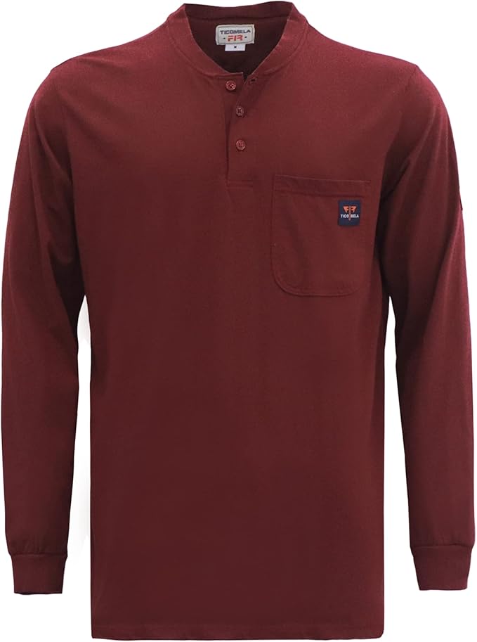TICOMELA FR T Shirt Flame Resistant Shirt 5.5oz 100% Cotton Light Weight Workwear Men's Long Sleeve Henley Shirts