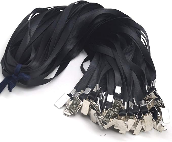 Bird Fiy Black Lanyards 100 Pack 34" Premium Lanyard Bulldog Clips Bulk Nylon Flat Lanyard with Badge Clip