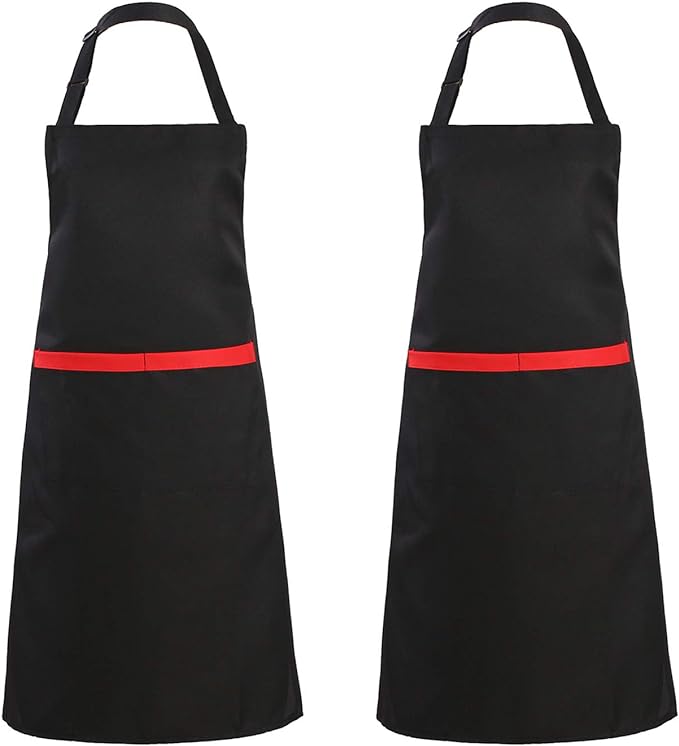 Tosewever 2 Pack Adjustable Bib Apron with 2 Pockets, Waterdrop Resistant Cooking Kitchen Aprons for Women Men Chef Couple BBQ Painting (Black, 2)