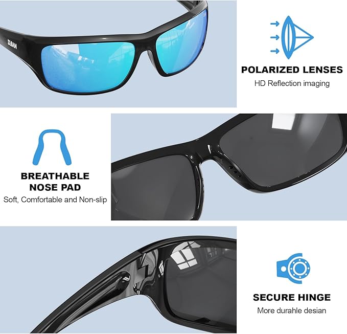 Polarized Sports Sunglasses for Men Women, Ideal for Fishing Running Driving Wrap Around Sunglasses, UV400 Protection