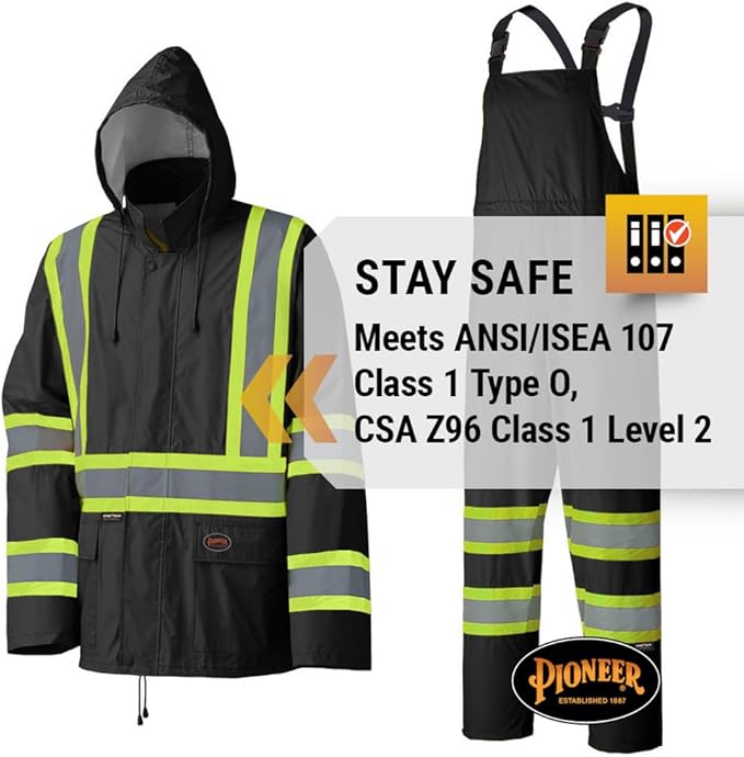 Pioneer Hi Vis Lightweight Waterproof Safety Rain Suit - Reflective Work Rain Gear for Men and Women