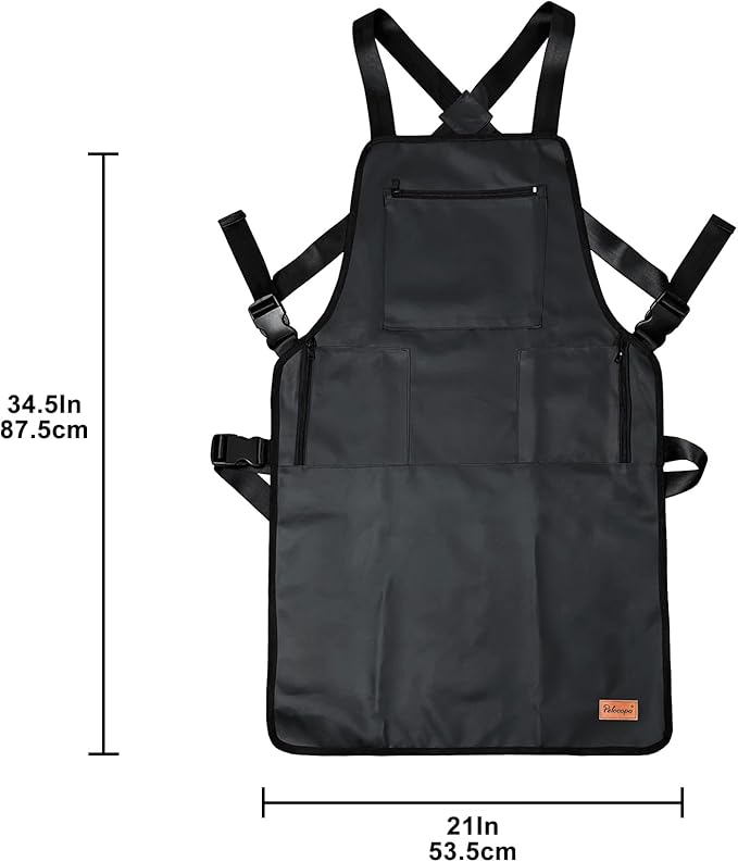 Barber Apron Hair Stylists Tools Apron Professional Waterproof Haircutting Apron with 3 Pockets, Black