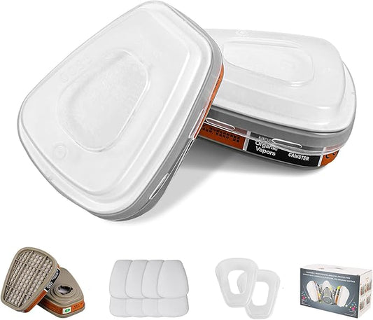 6001 Filter Cartridges for Respirator Mask with Filters, Dust-Proof, Painting-Proof, Organic Vapor, Pollen and Chemical Cartridges Brown