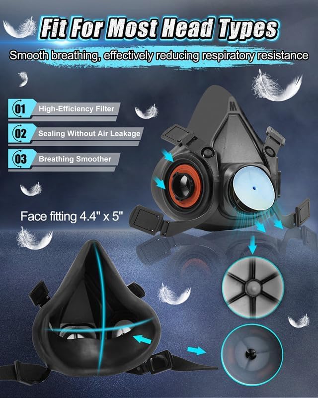 Respirator Gas Mask With 6001 Filters, Gas Masks Survival Nuclear and Chemical for Painting, Organic Vapors