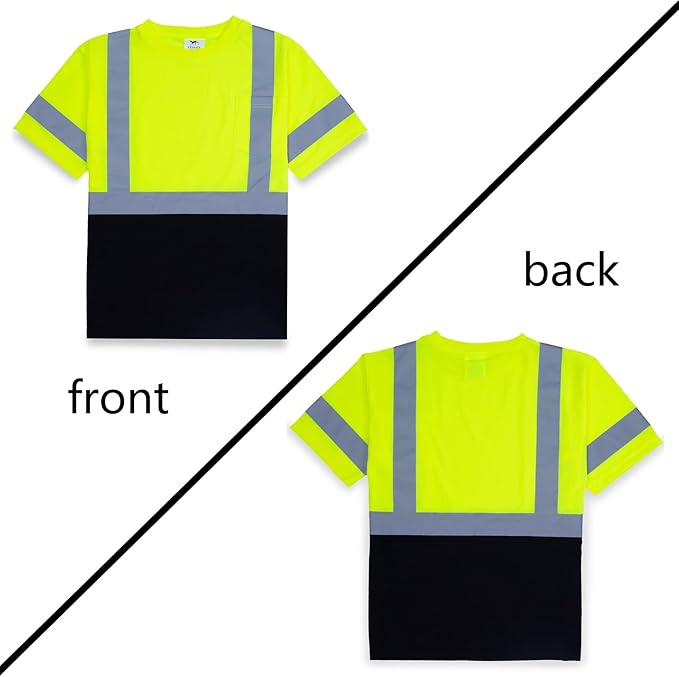 VENDACE Men's High Vis Class 3 Safety T Shirt ANSI Reflective Work Short Sleeve Shirt with Black Bottom(Yellow,4XL)