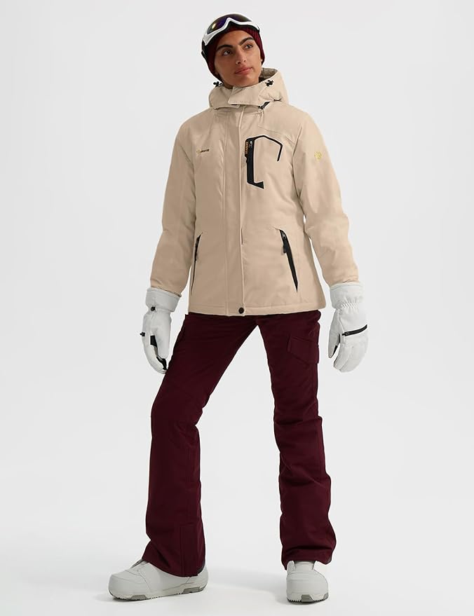 GEMYSE Women's Ski Snow Jacket Warm Winter Waterproof Coat Snowboard Rain Jacket Hooded Windproof Windbreaker