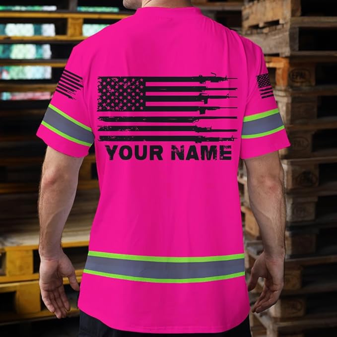 Maddly High Visibility US Flag Collection Safety Workwear Custom Name for Workers, Runners, Truckers, Patriotic