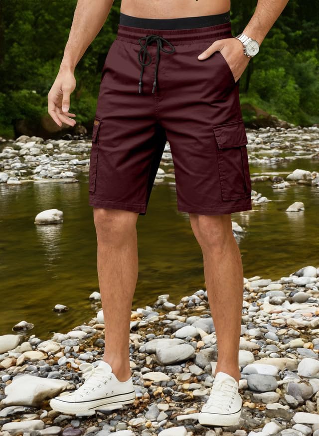 JMIERR Mens Casual Twill Cargo Shorts Cotton Drawstring Classic Cargo Stretch Short with 6 Pockets