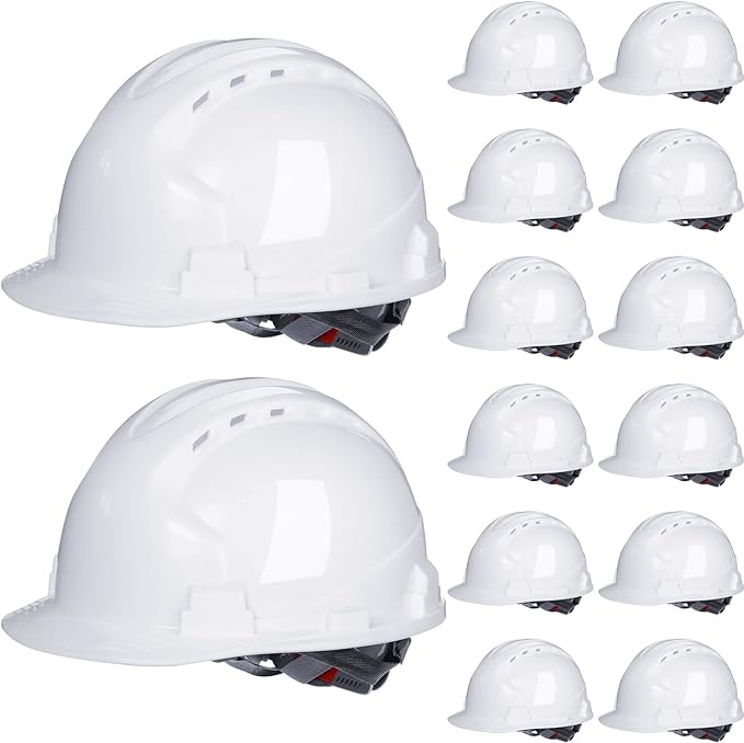 Leumoi 14 Pieces 4 Pt. Suspension Hard Hat Bulk Safety Helmets ABS Construction Hardhats Adjustable Ratchet Hard Hats with Vents and Cotton Brow Pad for Men Work Head Protection Supplies
