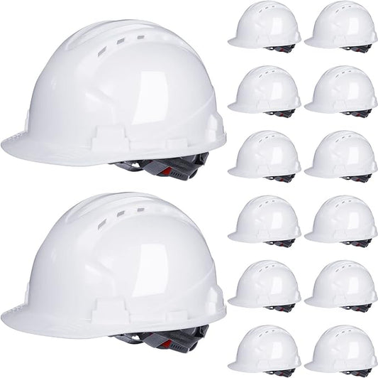 Leumoi 14 Pieces 4 Pt. Suspension Hard Hat Bulk Safety Helmets ABS Construction Hardhats Adjustable Ratchet Hard Hats with Vents and Cotton Brow Pad for Men Work Head Protection Supplies