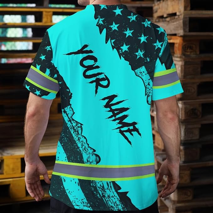Maddly High Visibility US Flag Collection Safety Workwear Custom Name for Workers, Runners, Truckers, Patriotic