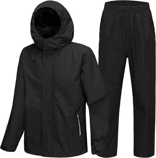 SWISSWELL Mens Women Rain Suit Rain Jacket and Pants Waterproof Lightweight Windbreaker with Detachable Hood for Golf Fishing