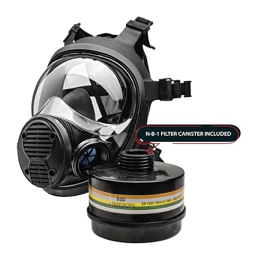 NB-100 Dark Amber Full Face Tactical Gas Mask Respirator - Gas Masks Survival Nuclear and Chemical Military Grade with A2B2E2K1P3 R 40mm Canister Filter, Compatible with Hazmat Suit, EN136:1998 CL2