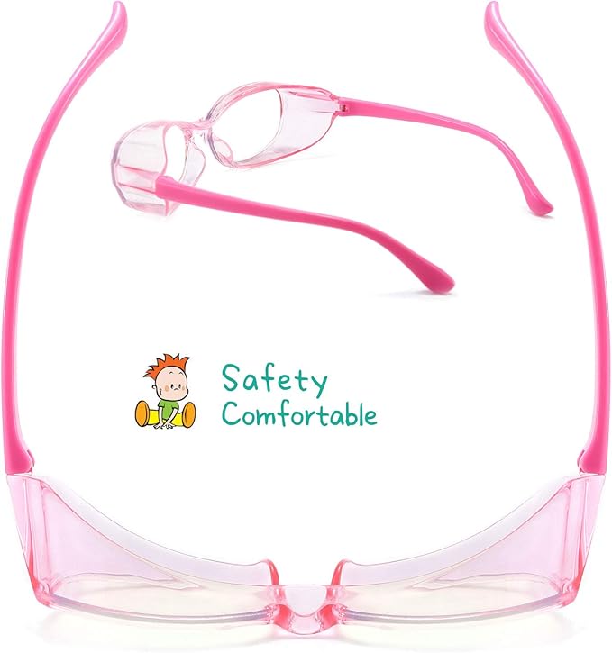 Safety Glasses Goggles Anti Fog Eye Protection Blue Light Blocking lens Side Shield Anti Pollen Soft TR90 for Boys Girls(Pink)