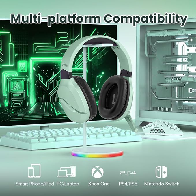 Wireless Gaming Headset with Noise Canceling Microphone for PS5, PC, PS4, 2.4G/Bluetooth Gaming Headphones with USB and Type-c Connector, Wired Mode for Controller (Green)