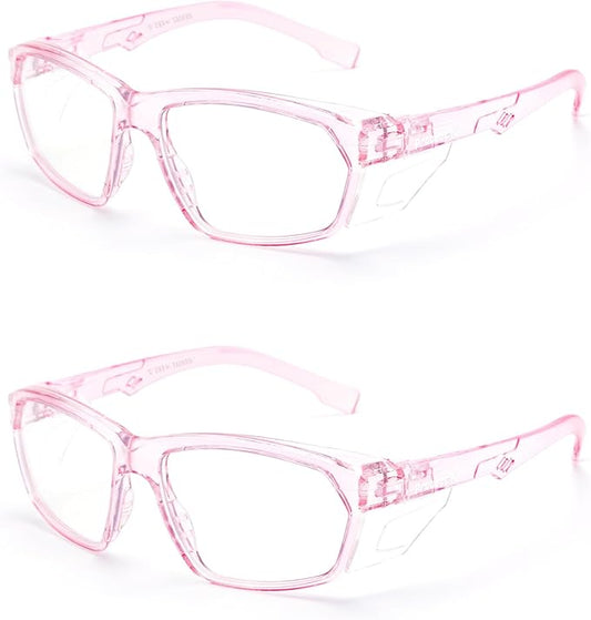 ProtectX Stylish Anti-Fog & Scratch-Resistant Safety Glasses, UV Protection Goggles, Anti-Impact Lightweight Glasses for Men＆Women Pink Clear - 2 Pack