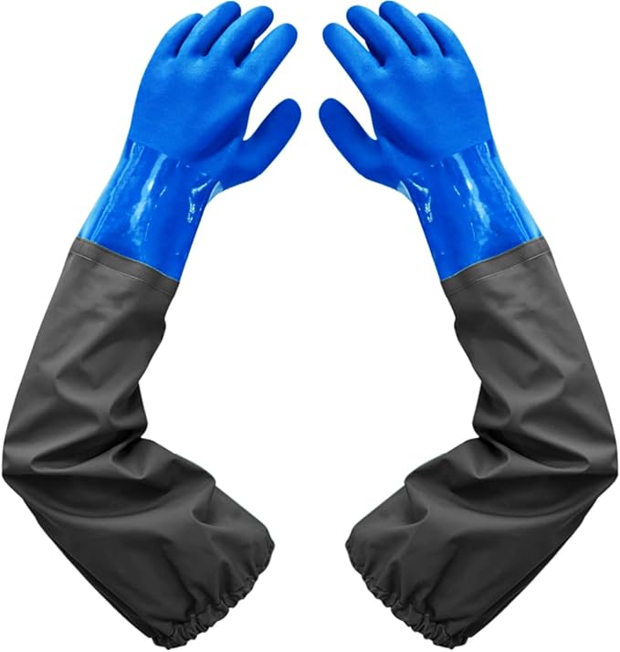 Haiou PVC Chemical Resistant, Long Rubber, Heavy Duty Waterproof Gloves for Chemical and Acid Work, 25 inches, Large-(Blue)