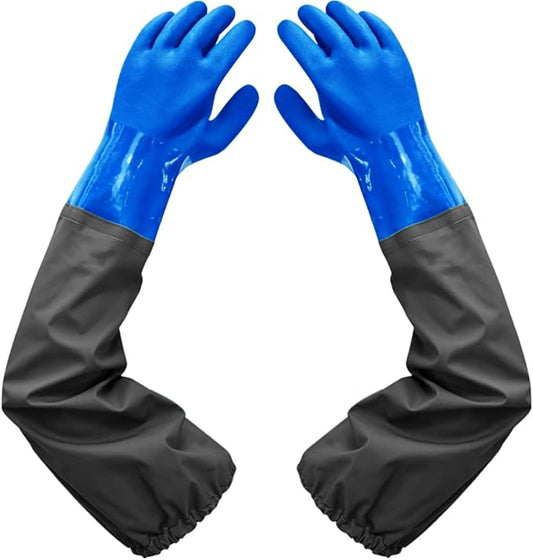 Haiou PVC Chemical Resistant, Long Rubber, Heavy Duty Waterproof Gloves for Chemical and Acid Work, 25 inches, Large-(Blue)
