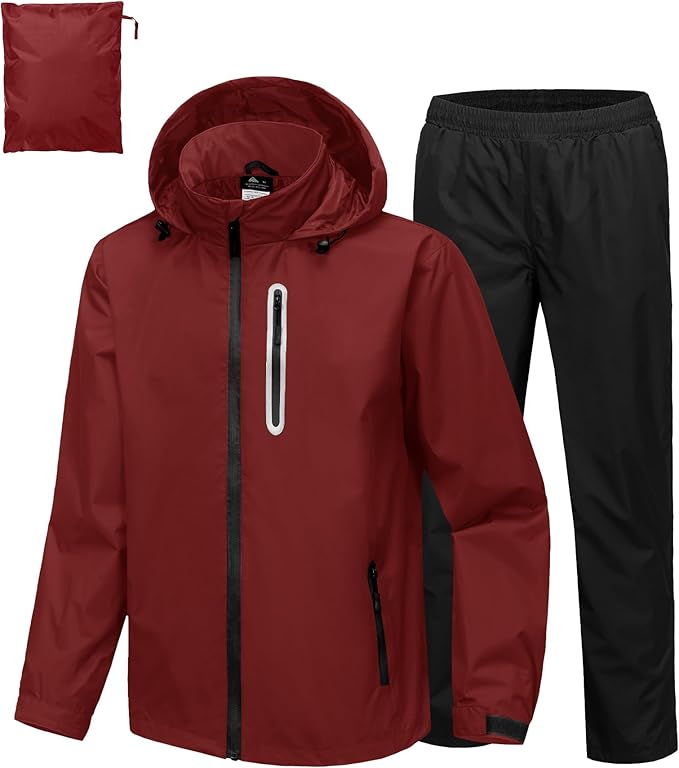 SWISSWELL Men's Waterproof Golf Rain Suit Rain Gear Jacket and Pant Outdoor Lightweight Hooded Raincoat