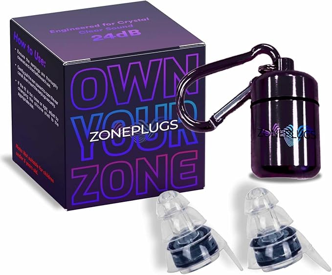 High Fidelity Earplugs-2 Pairs Reusable Noise Reduction Hearing Protection Ear-Plugs with Carrying Case for Concerts, Festivals, Raves, Musicians, Live Music, Sporting Events- Black