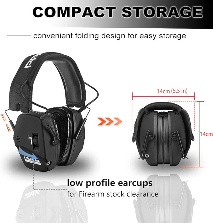 PROHEAR Digital Electronic Shooting Ear Protection Muffs with GEP02 Gel Ear Pads, Hunting Sound Amplification Earmuffs, NRR 23dB Low Profile Hearing Protection for Gun Range - Black