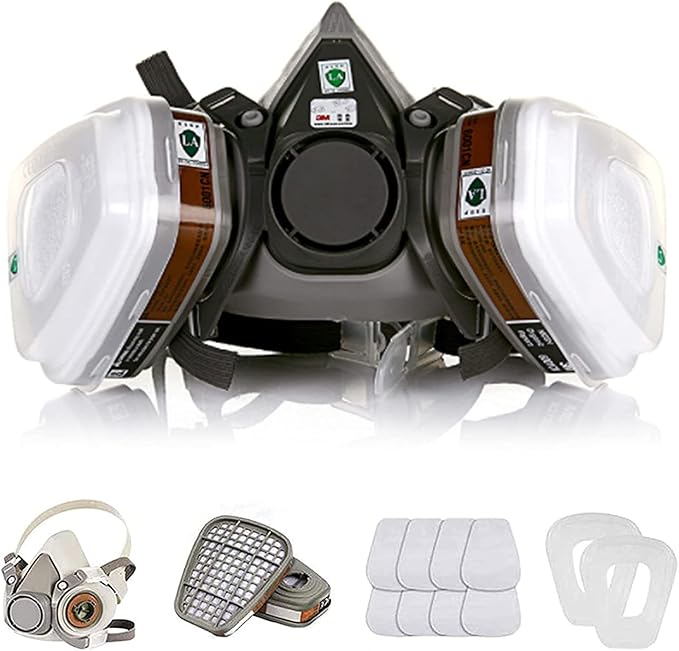 Reusable Active Carbon Respirator, Face Cover Set for Painting Against Dust/Organic Vapors/Smells/Fumes/Sawdust/Asbestos Suitable for Painting,Staining,Car Spraying,Sanding &Cutting
