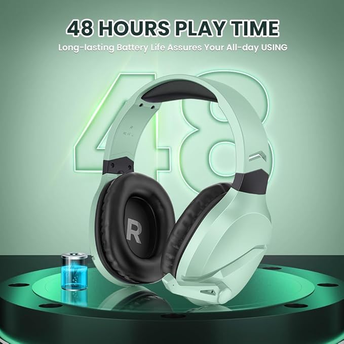 Wireless Gaming Headset with Noise Canceling Microphone for PS5, PC, PS4, 2.4G/Bluetooth Gaming Headphones with USB and Type-c Connector, Wired Mode for Controller (Green)