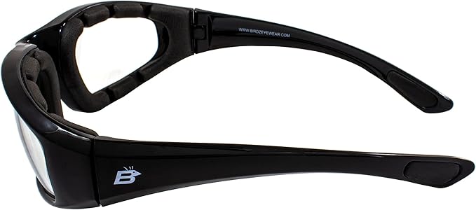 Birdz Eyewear Oriole Motorcycle Padded Glasses Black Frame with Clear Lens Anti Fog Foam Padding on the Entire Inside of the Glasses