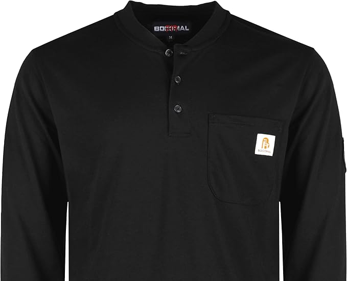 BOCOMAL FR Shirts Henley 7oz Midweight Fire Resistant Clothing NFPA2112 CAT2 Men's Flame Retardant Work Shirt