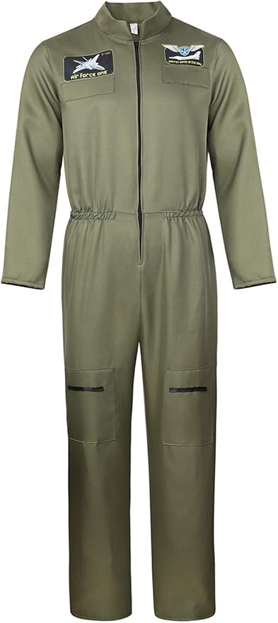Men's Adult Astronaut Spaceman Costume Coverall Pilot Air Force Flight Jumpsuit Dress Up Party