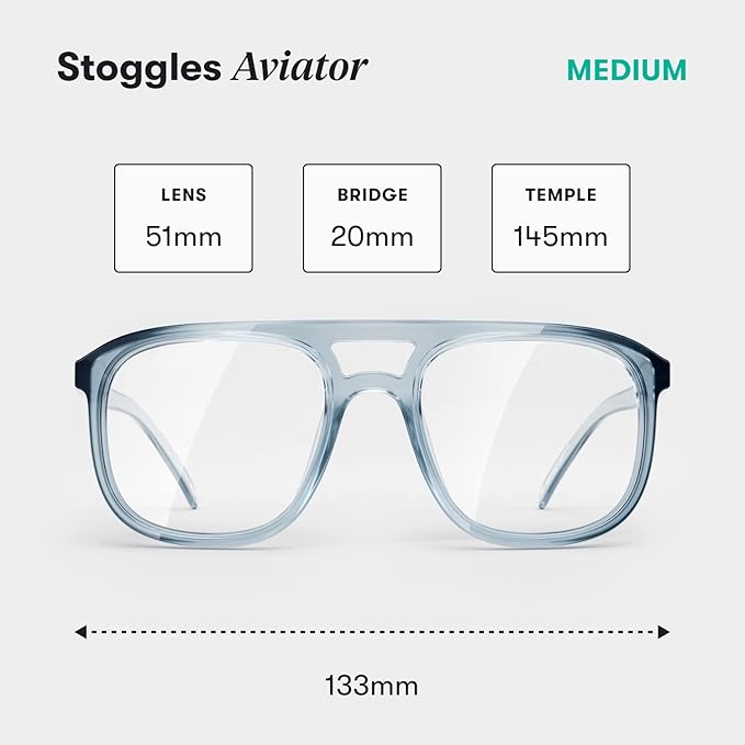 Stoggles Aviator Z87.1 Certified Safety Glasses, Blue-Light, UV Blocking Lens, Top & Side Shield, Anti-Fog, Stylish Eyewear